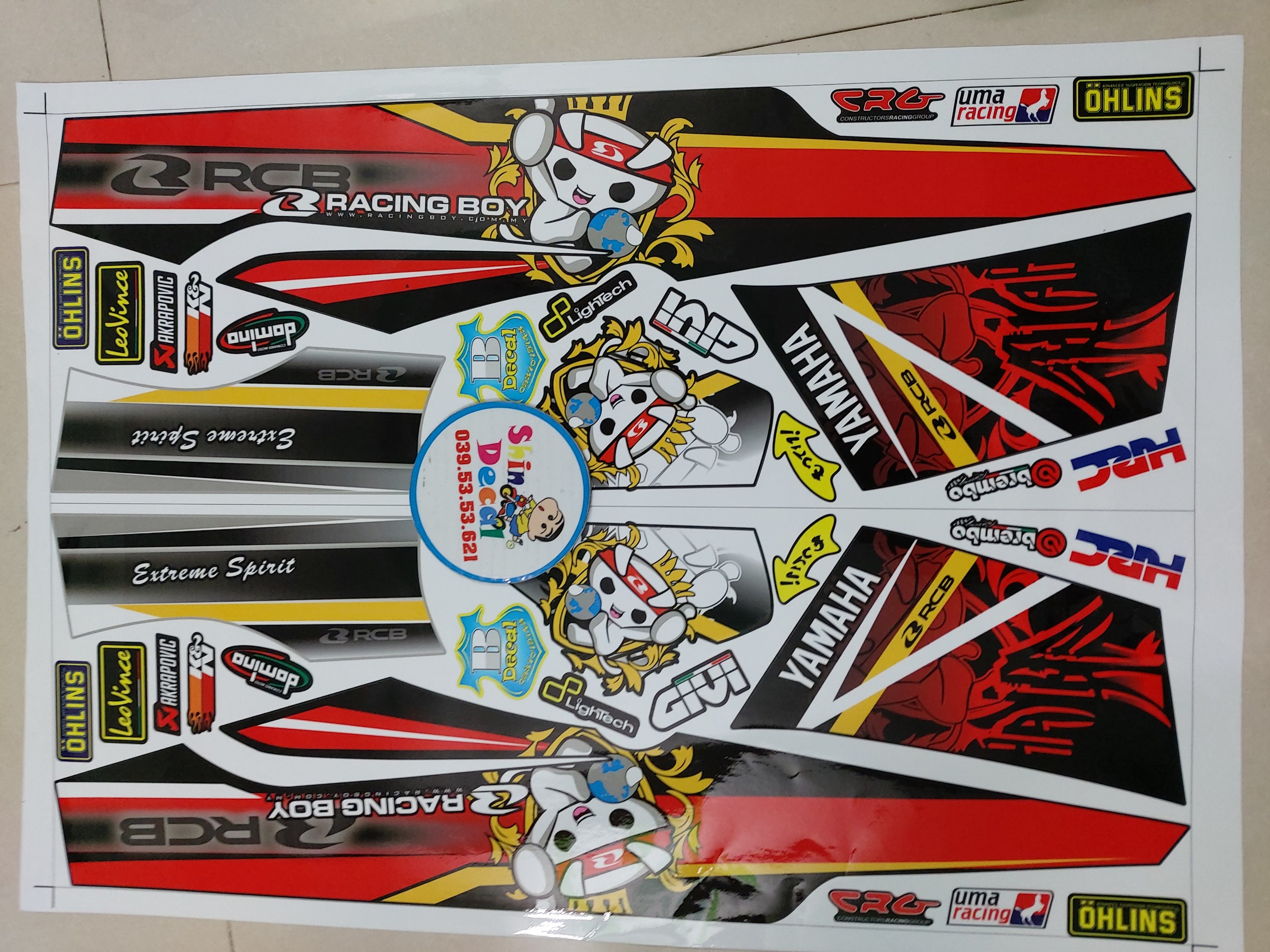 Tem xe sirius racingboy đỏ đen tặng logo
