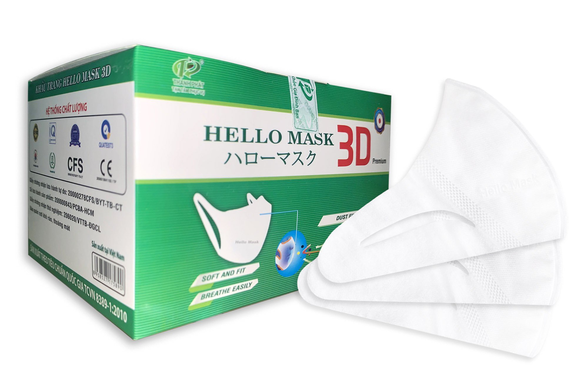 Khẩu trang 3D Hello Mask - Japan Màu Trắng (Hộp 50 cái)