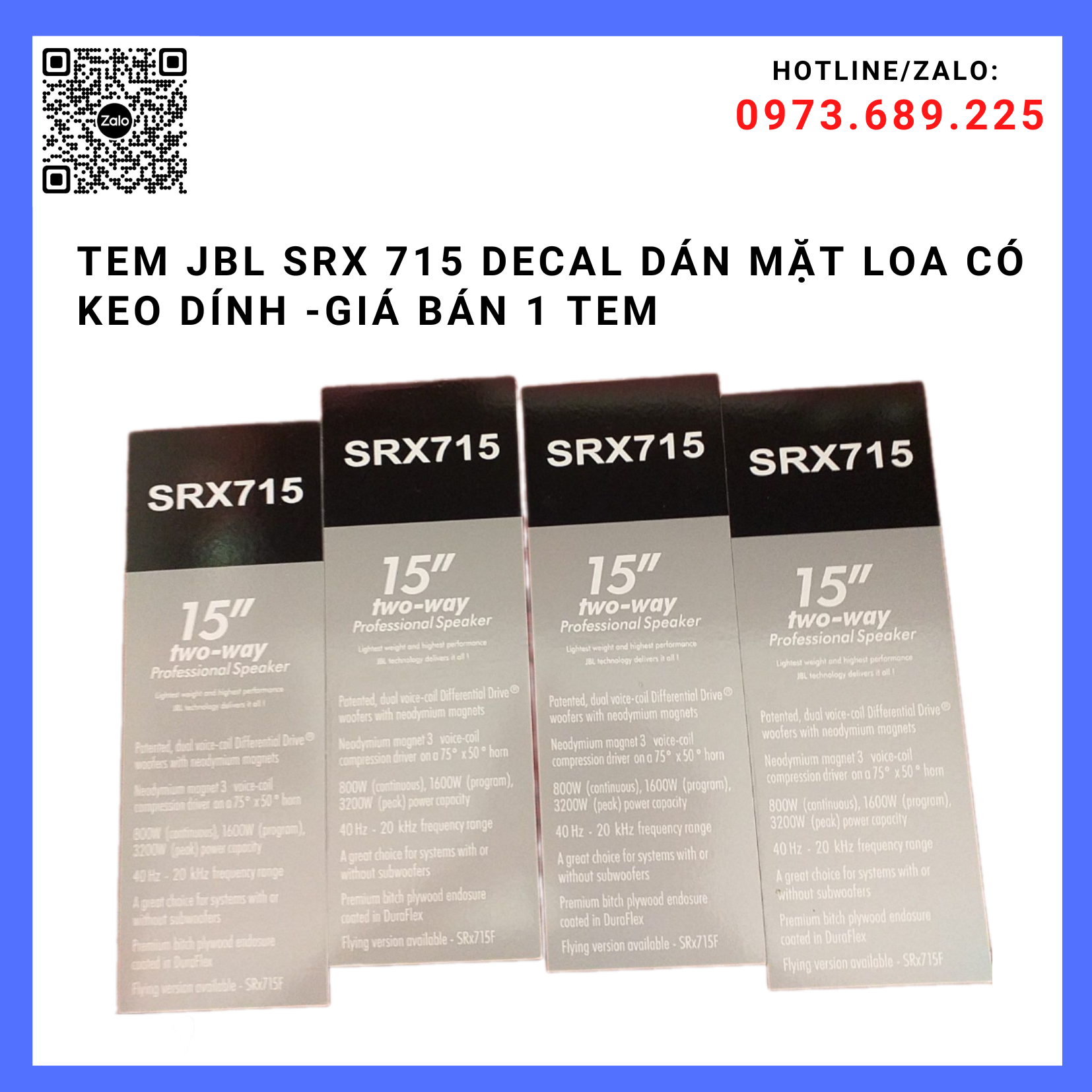 Tem jbl srx 715 decal dán mặt loa có keo dính -giá bán 1 tem