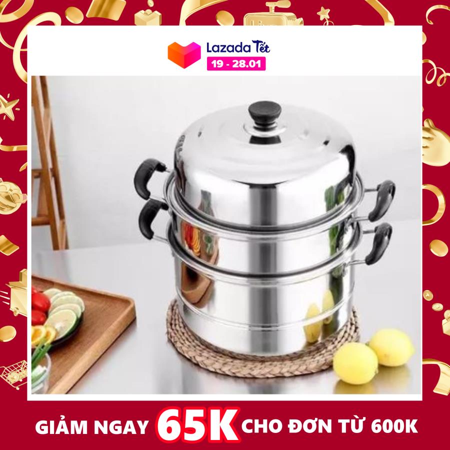 Nồi hấp inox đa năng 2 tầng 3 đáy cao cấp, Nồi hấp 3 tầng đường kính 28cm