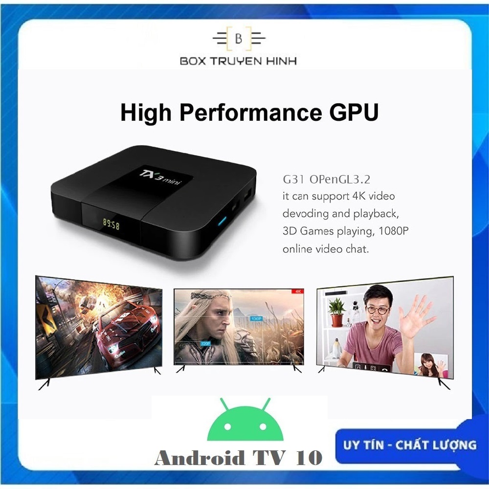 Andoid TV BOX TX3 Mini 2021  Androi TV 10, Wifi 2 băng tần 2.4/5GHz, Bluetooth 4.1, Ram 2GB - Bộ Nhớ Trong 16GB, hỗ trợ tìm Kiếm Giọng Nói cấu hình mạnh mẽ trong tầm giá