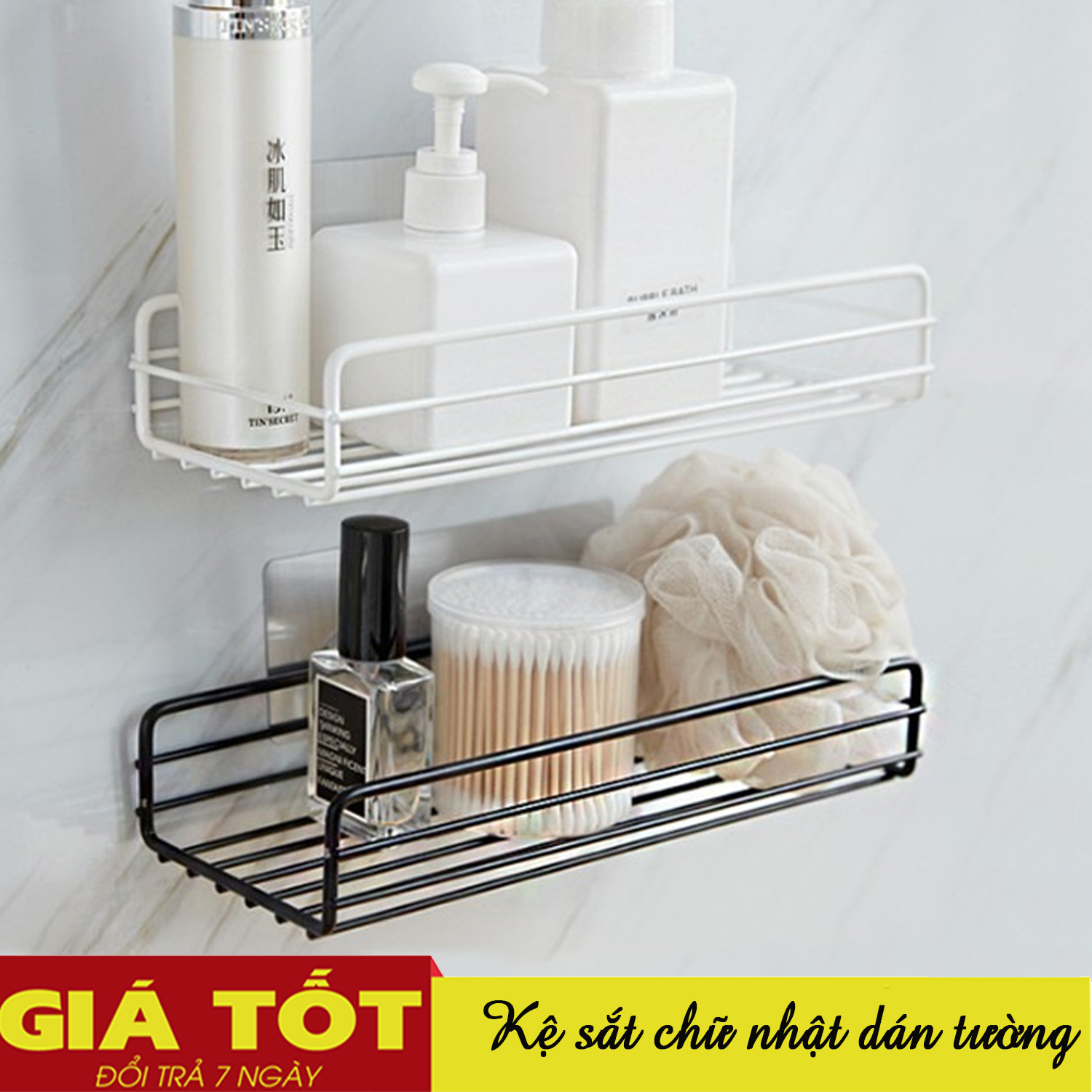 Kệ sắt đựng đồ nhà tắm, phòng bếp, Kệ dán chữ nhật kích thước 16 x 27cm, kệ góc 28x28cm - kệ dán tường nhà tắm nhà bếp không cần khoan vít (Màu ngẫu nhiên)