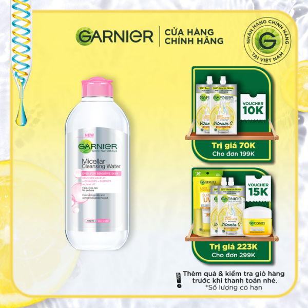 Nước làm sạch và tẩy trang cho da nhạy cảm Garnier Micellar Water 400ml