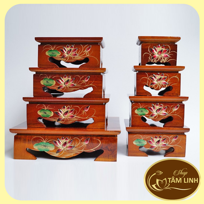 Đôn Gỗ Vuông Hoa Sen Đặt Tượng Thờ _ Nhiều Cỡ