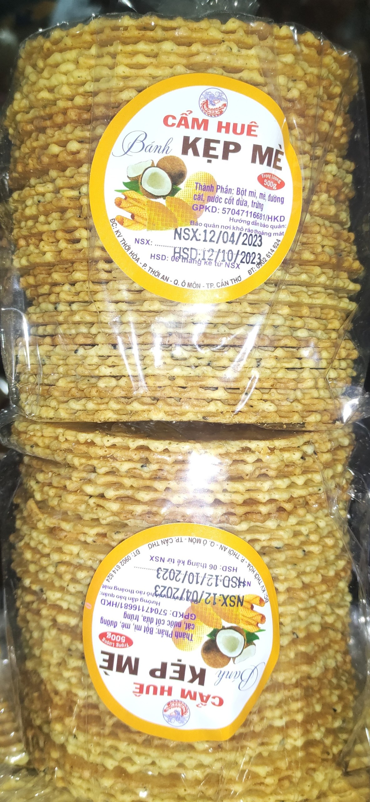 Bánh Kẹp Mè Cẩm Huê 500g (Shạp Bánh Hoàng Yến)