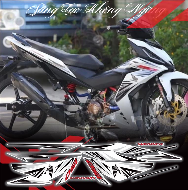 Tem rời winner v1 mẫu cover tem zin 2018 den bạc dán xe màu trắng đẹp
