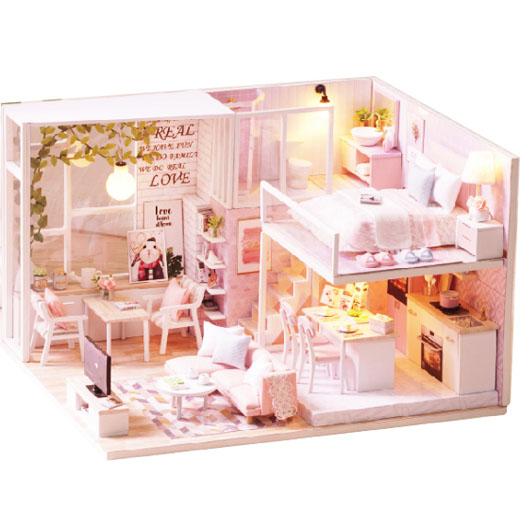 Nhà Búp Bê DIY - Pink House L022 ( Tặng Kèm Mica + Keo )