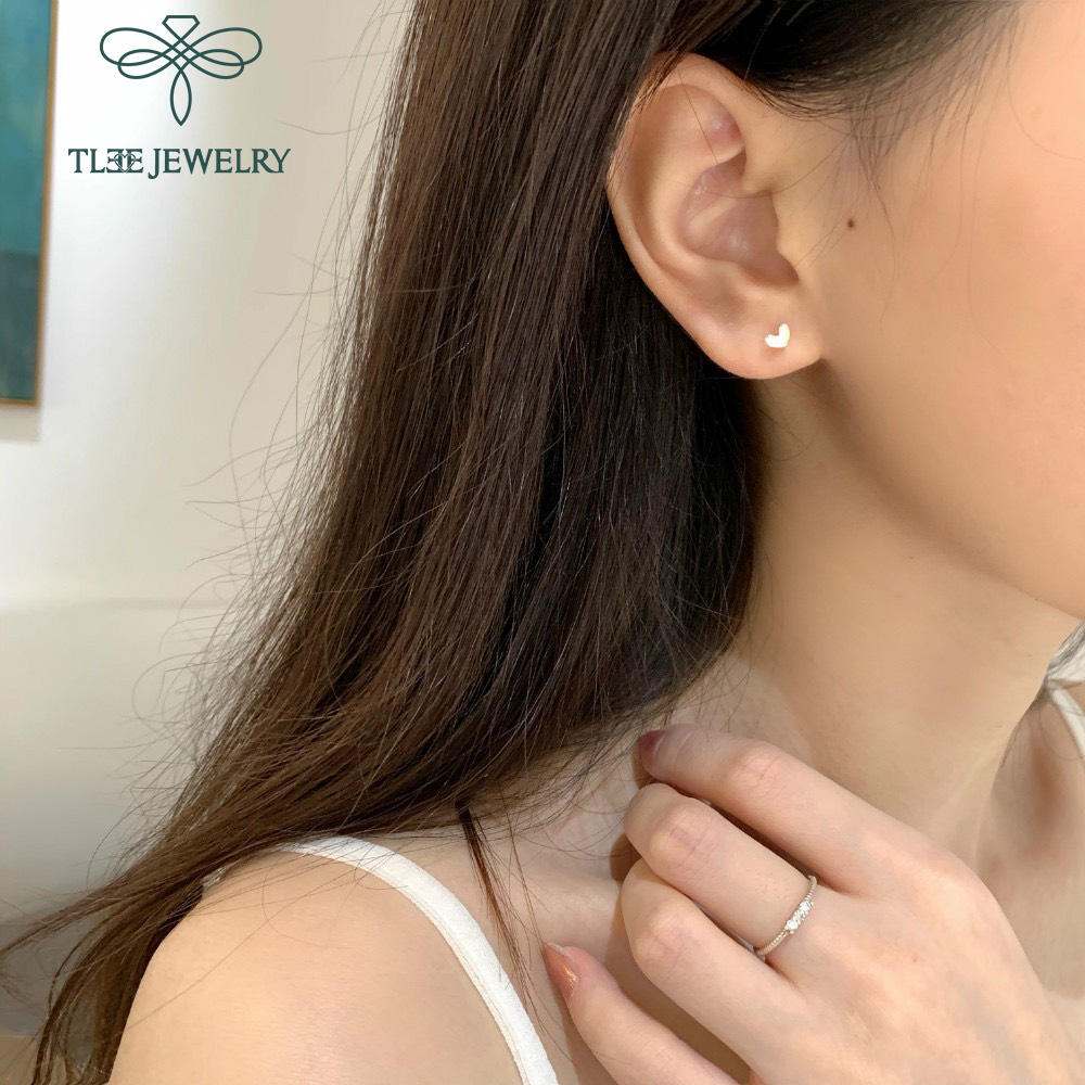 Khuyên tai bạc nữ TLEE tim dẹt mini basic xinh xắn TleeJewelry B0178