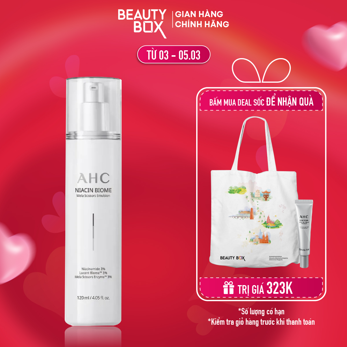 Sữa Dưỡng Sáng Da, Giảm Đốm Nâu AHC Niacin Biome Mela Scissors Emulsion