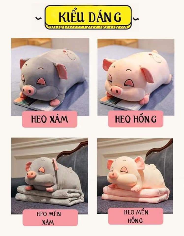 Gấu bông heo hí kèm mền, heo buông ngủ