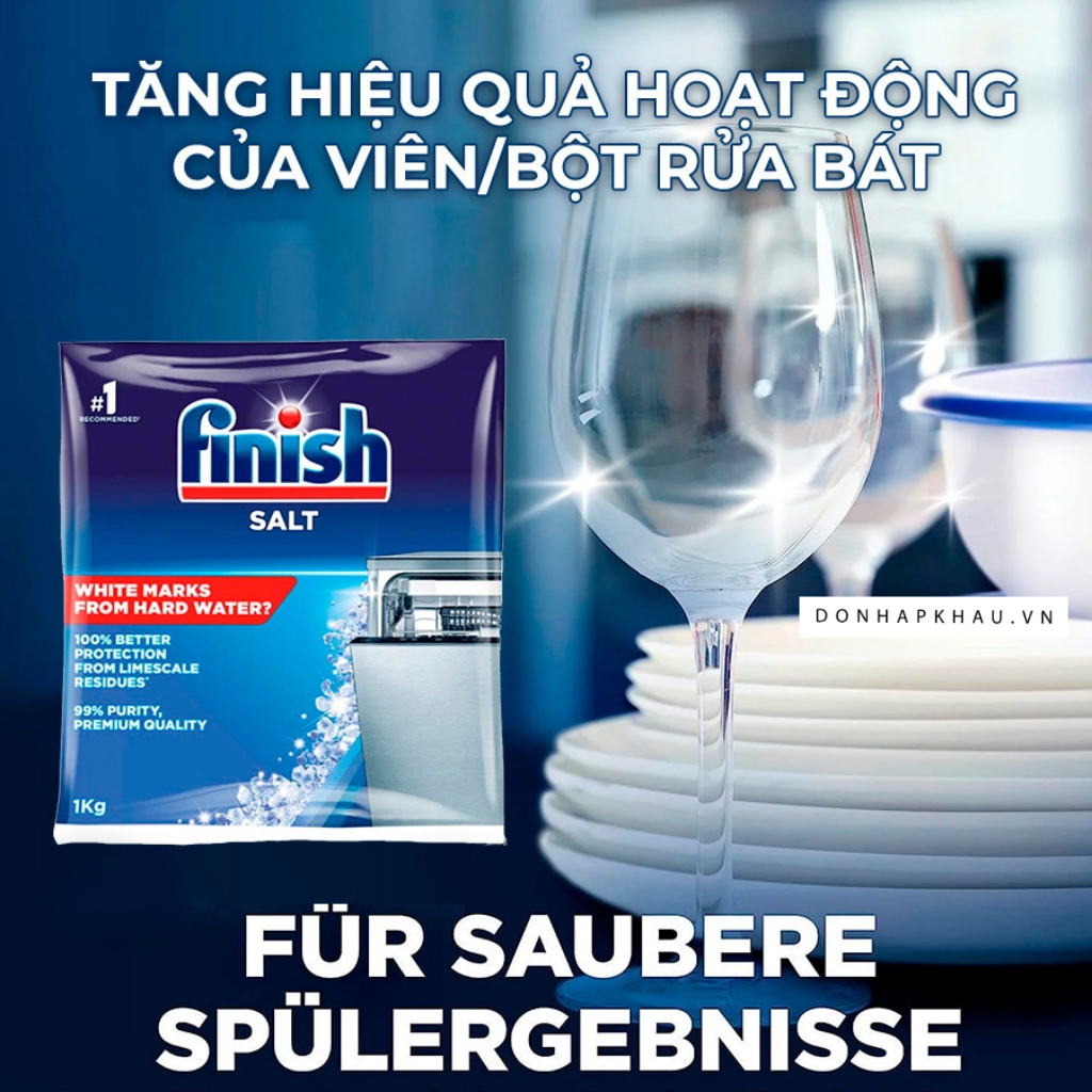Muối Rửa Chén Bát Finish Salt Kháng Khuẩn 1kg - Bảo Vệ Máy Rửa Chén Bát, Ngăn Ngừa Mảng Bám