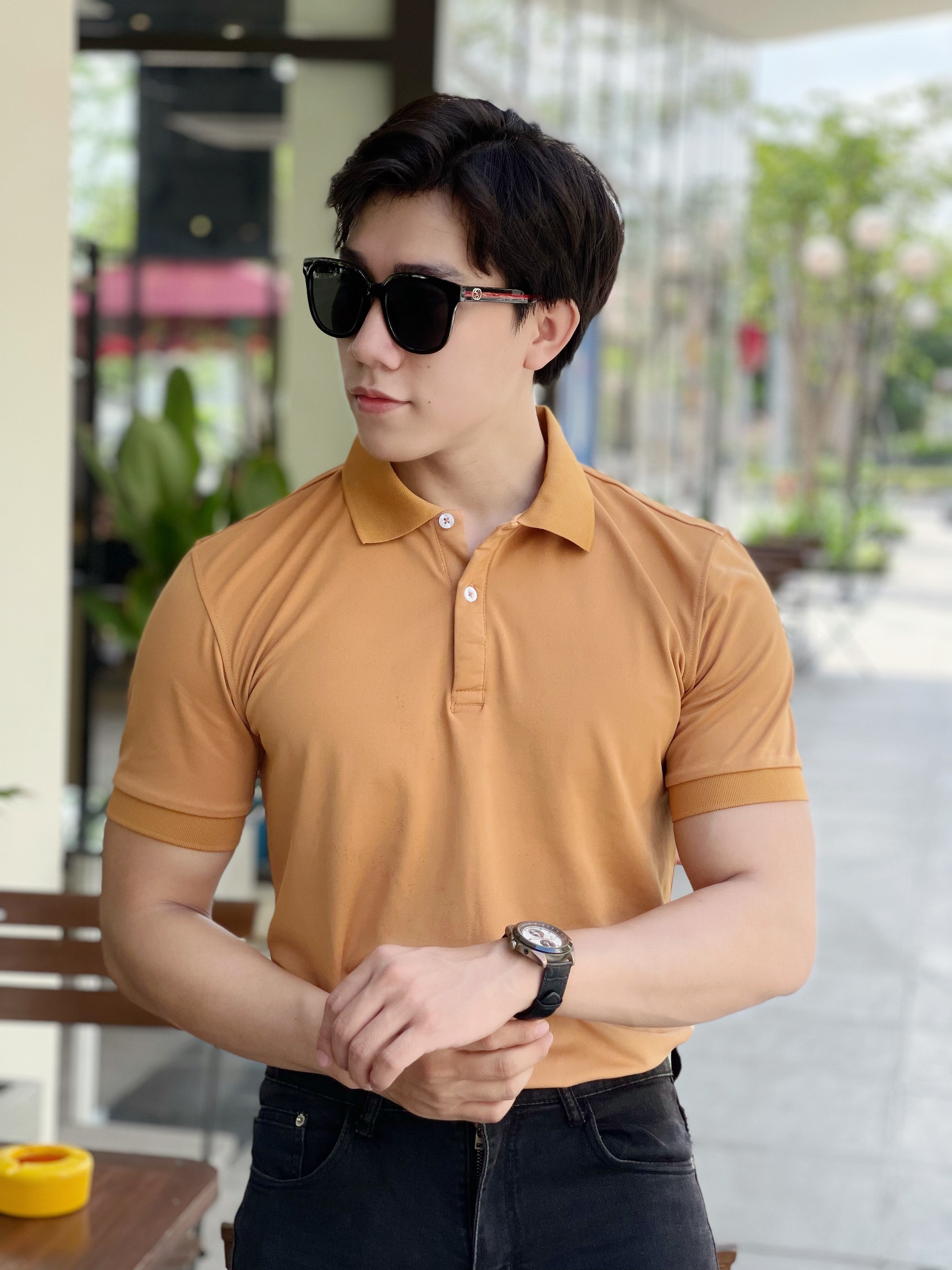 Áo thun polo nam cổ trụ họa tiết bắt mắt - chất vải cotton co dãn 4 chiều