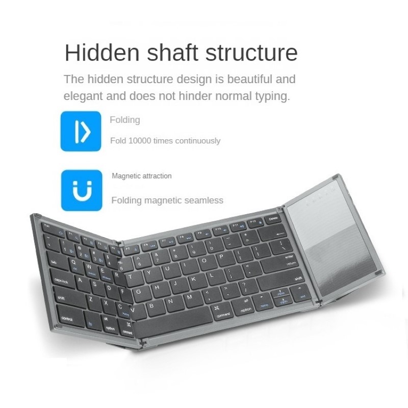 Bàn phím Gấp gọn không dây Bluetooth B66T - Tích hợp Chuột Touchpad - pin sạc - có hàng phím F1-F12 - Siêu nhẹ