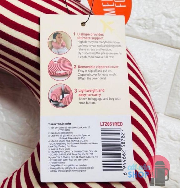 Gối kê cổ du lịch cao su non Lock&Lock Memory Foam Stripe LTZ851