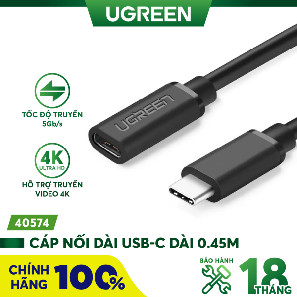Dây USB Type-C nối dài 0.45m màu đen - Hàng phân phối chính hãng - Bảo hành 18 tháng