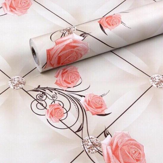 10m giấy dán tường sẵn keo hoa hồng ruby khổ 45cm