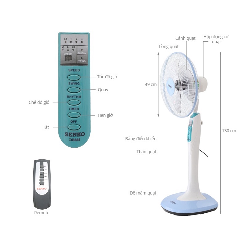 Quạt Đứng Remote Senko - DR1608