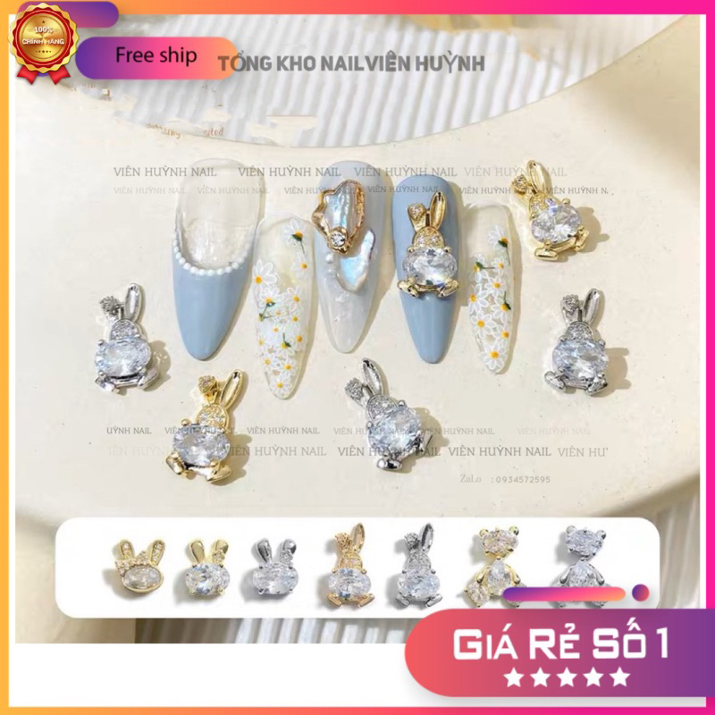 Charm gấu kim loại gắn móng
