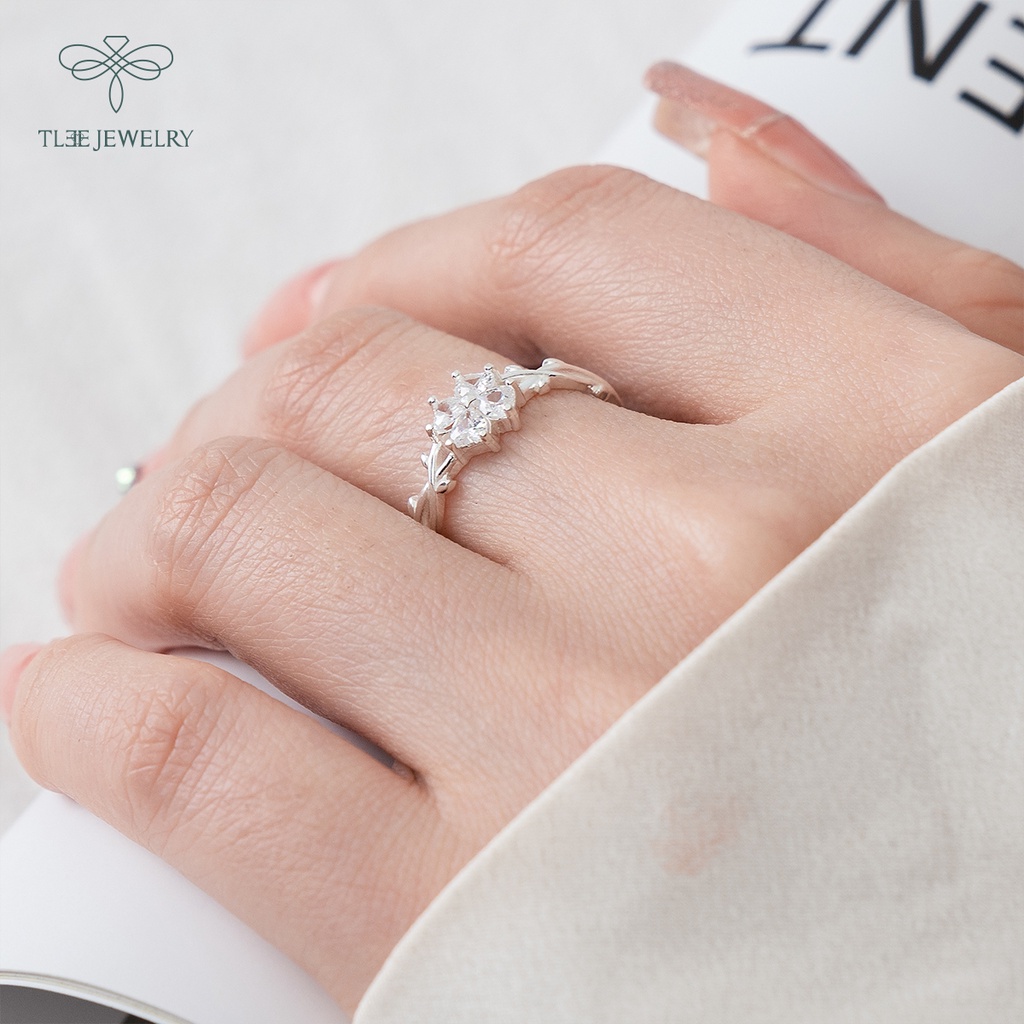 Nhẫn bạc nữ TLEE cỏ bốn lá đính đá cao cấp TleeJewelry A0104