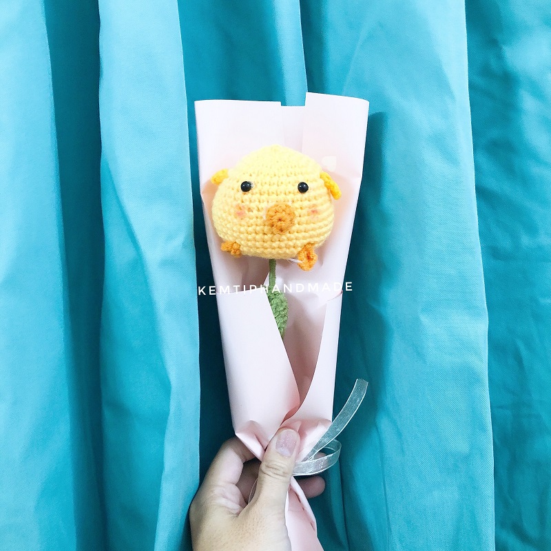 Hoa gà, lợn bằng len móc tay handmade