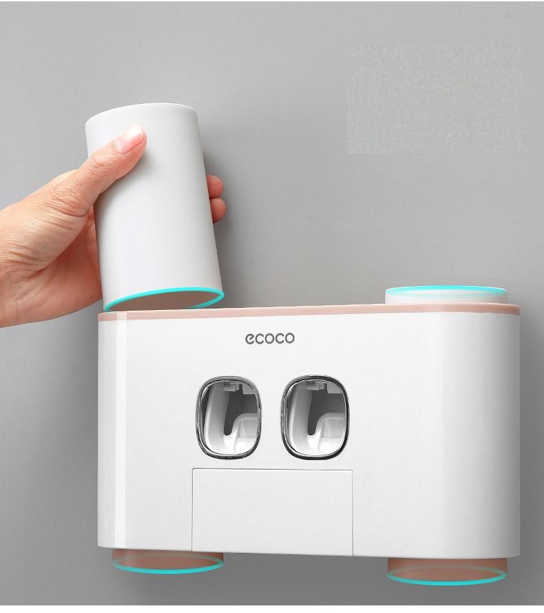 DỤNG CỤ NHẢ KEM ĐÁNH RĂNG ĐÔI ECOCO TIỆN LỢI (CÓ 4 CỐC, 5 KHE ĐỂ BÀN CHẢI KÈM MIẾNG DÁN CƯỜNG LỰC)