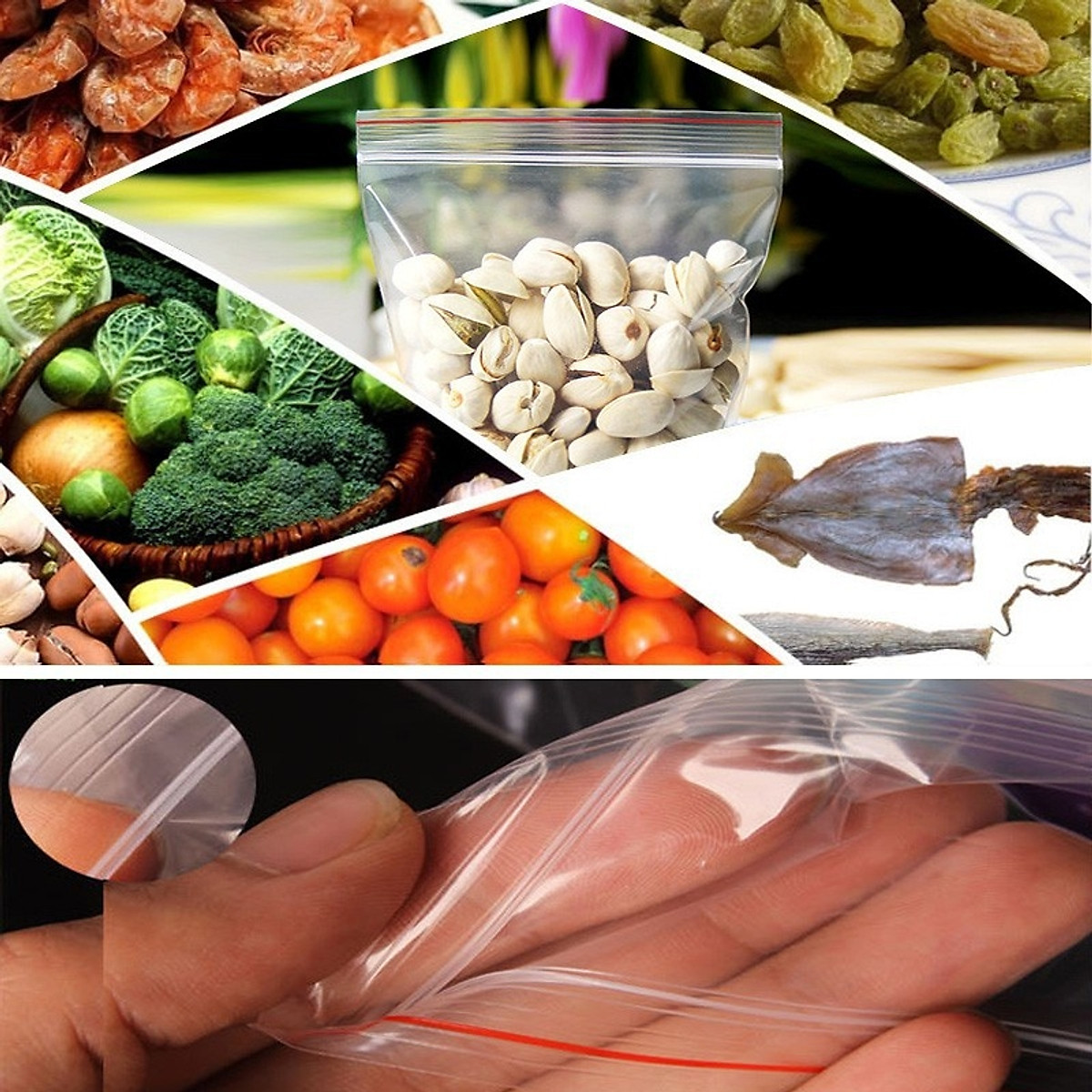100gr túi zip chỉ đỏ các loại size