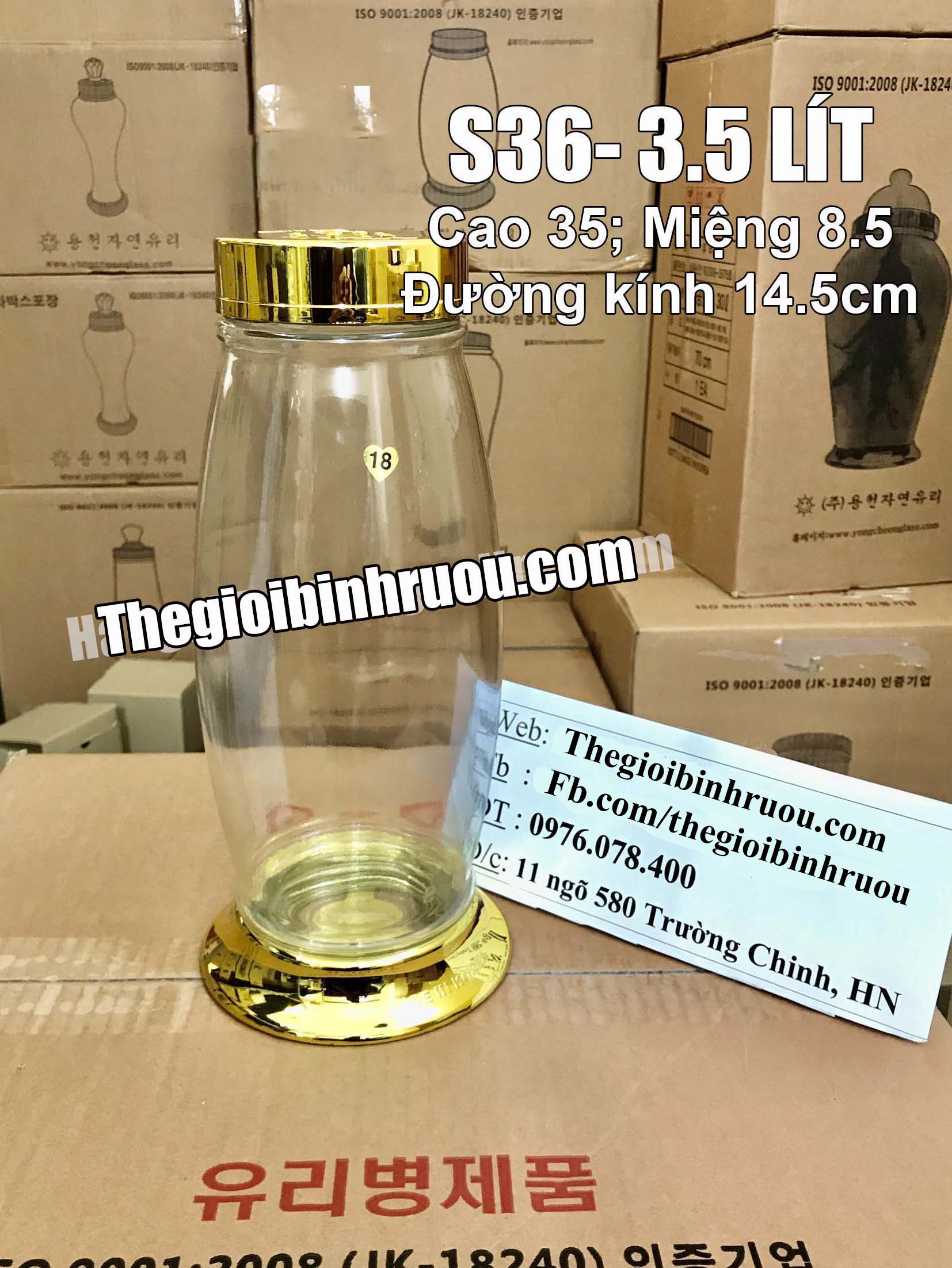 Bình Ngâm Rượu Hàn Quốc 3.5 Lít (Bình Bầu)