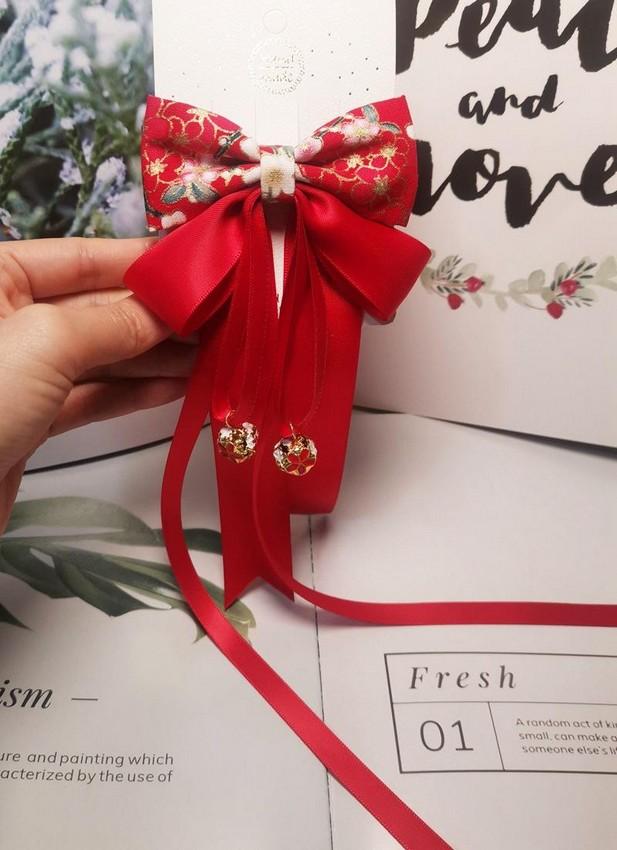 ( 3 mẫu ) Nơ cổ trang đỏ họa tiết bướm biến hình buộc tóc cài tóc nữ cosplay có tua rua lụa