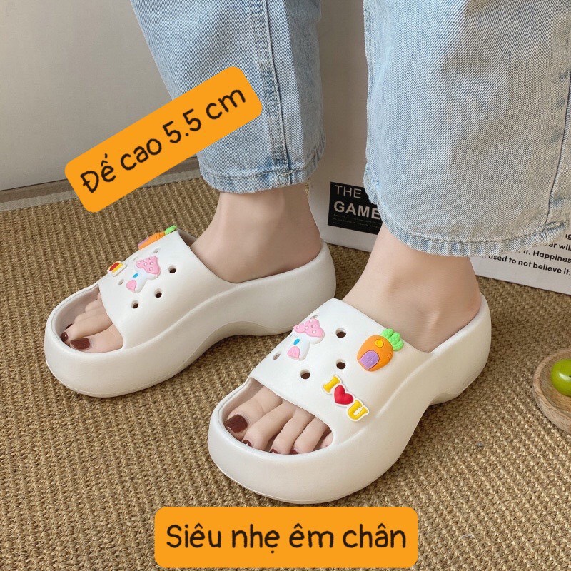 Freeship Dép nữ độn đế 5cm kèm sticker dễ thương- Dép bánh mì hottrend 2022