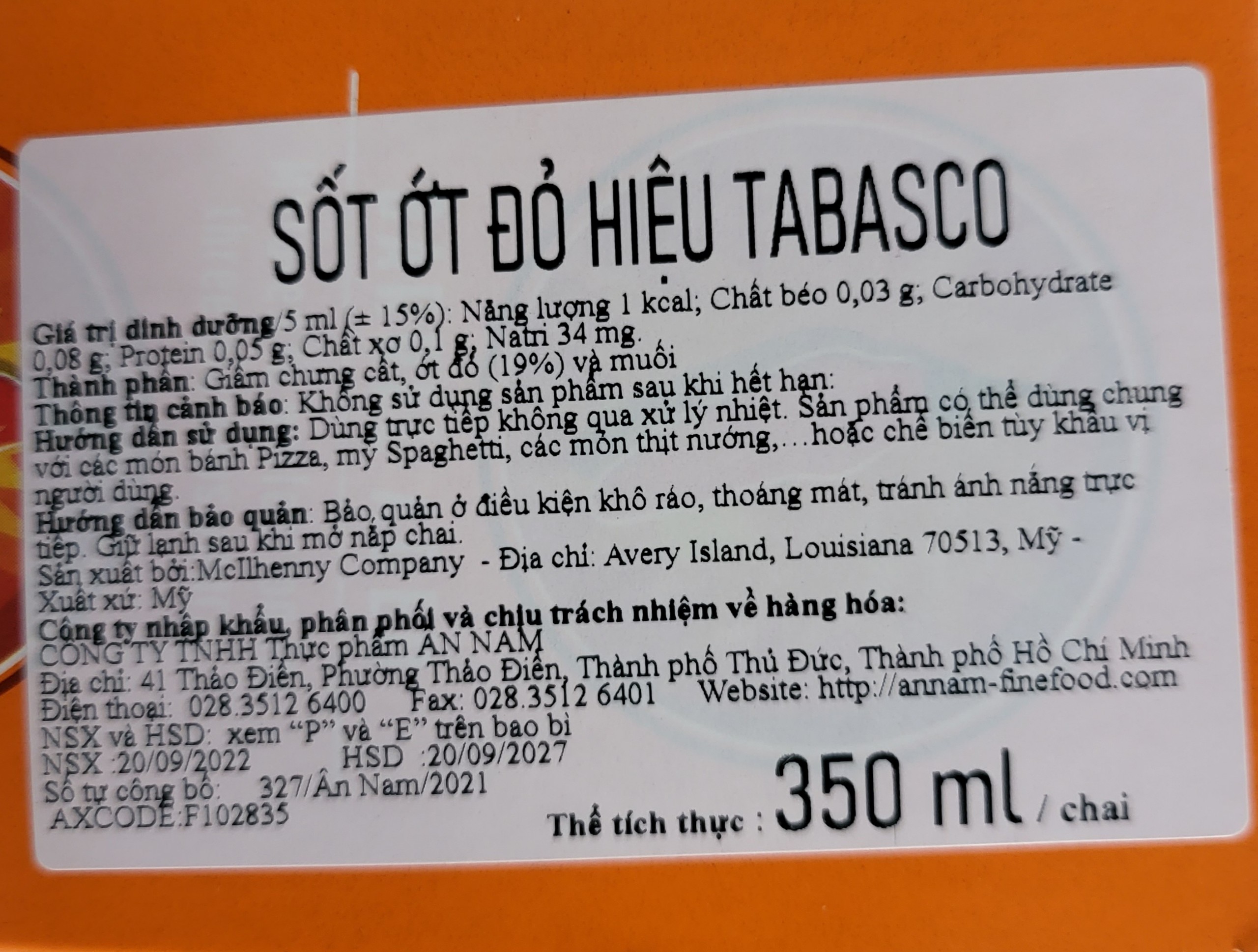 [CHAI LỚN 350ml] XỐT ỚT ĐỎ [USA] TABASCO Red Pepper Sauce (halal)