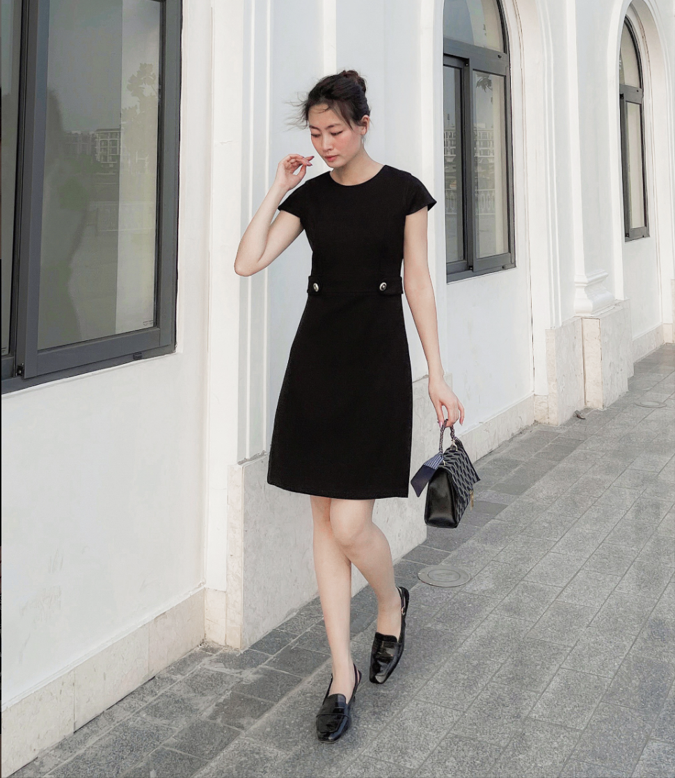 Đầm công sở tweed đen - YV LE & CO