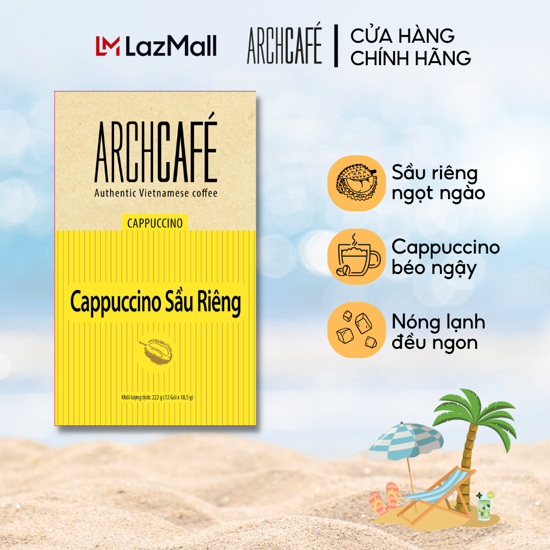 Cà phê Cappuccino Sầu Riêng - Cafe hoà tan Archcafé (hộp 12 gói x 18.5g)
