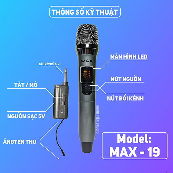 [HCM](Siêu Phẩm Micro Không Dây) Micro Không Dây Micro Karaoke không dây đa năng Max 19 Micro Siêu Hút Âm Siêu Chống Hú Mic Không Dây Đa Năng Cao Cấp Thiết Kế Nhỏ Gọn Hiện Thị Màn Hình LCD Tần Số UHF Mic Không Dây Max 39 BH Toàn Quốc