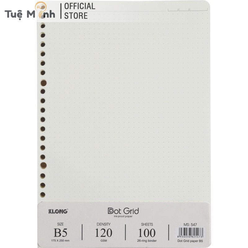 100 Tờ Giấy Refill Ruột Sổ Còng Klong B5 Dot Grid Chấm Lưới Tròn, Klong Ms 547