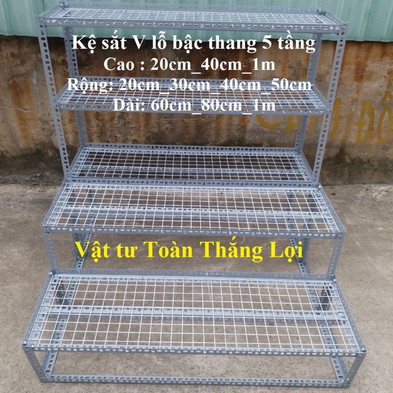 Kệ bậc thang sắt V lỗ 3 bậc_ 5 tầng để cây và hàng hóa