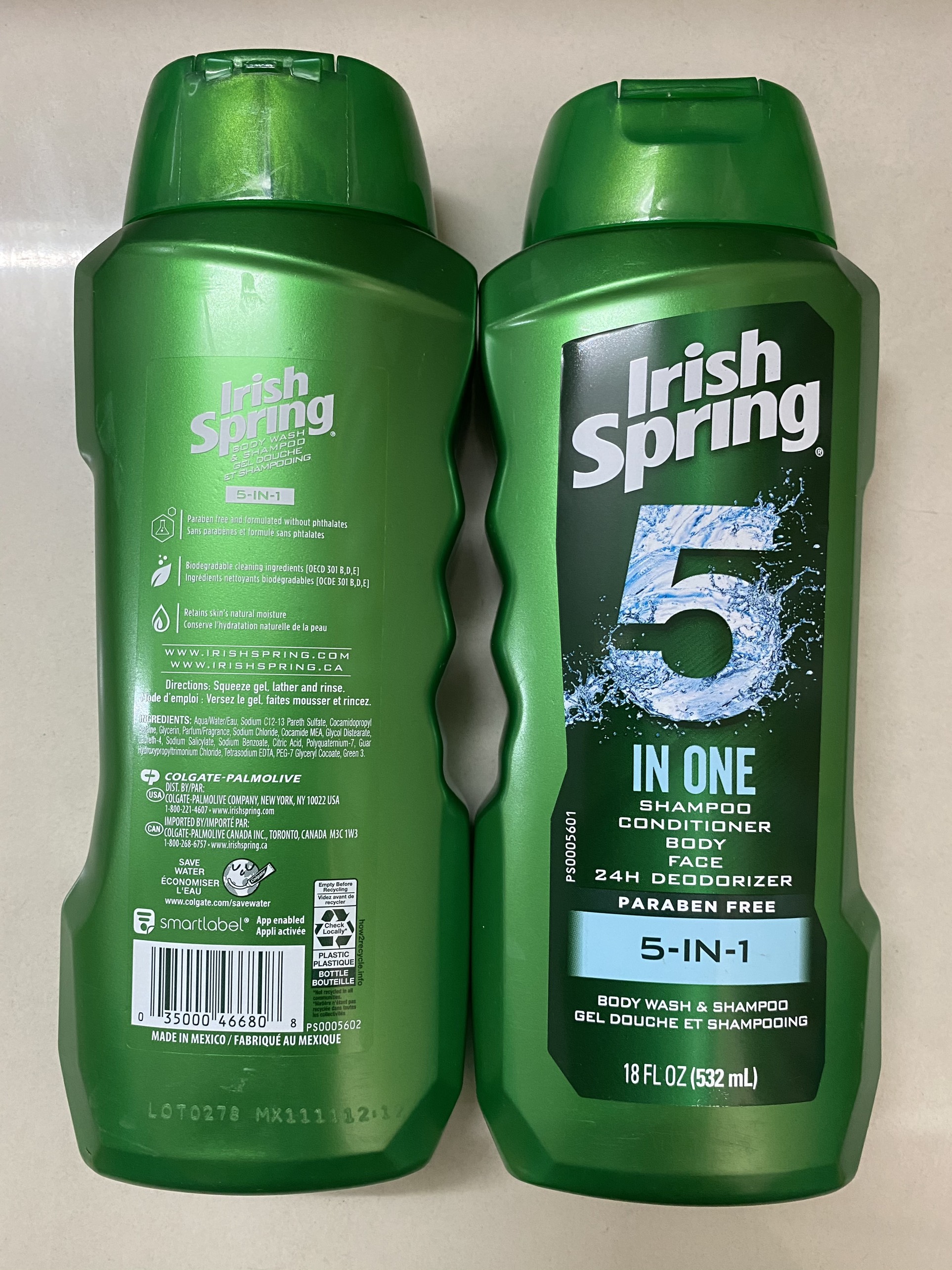 (Hàng MỸ)Tắm gội Irish Spring 5in1 532ml