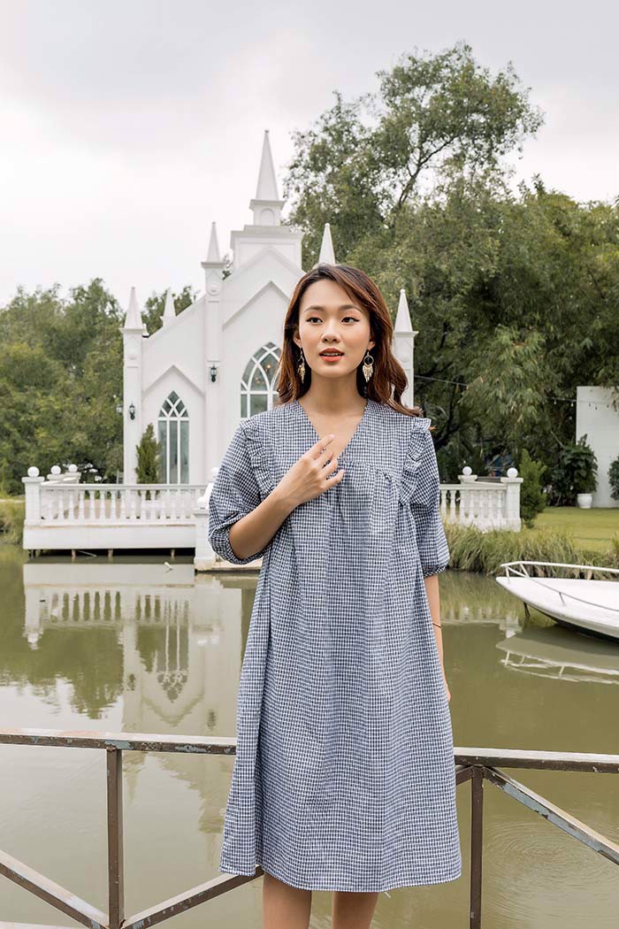 ĐẦM BẦU TAY LỬNG CỔ V HINATA DB006
