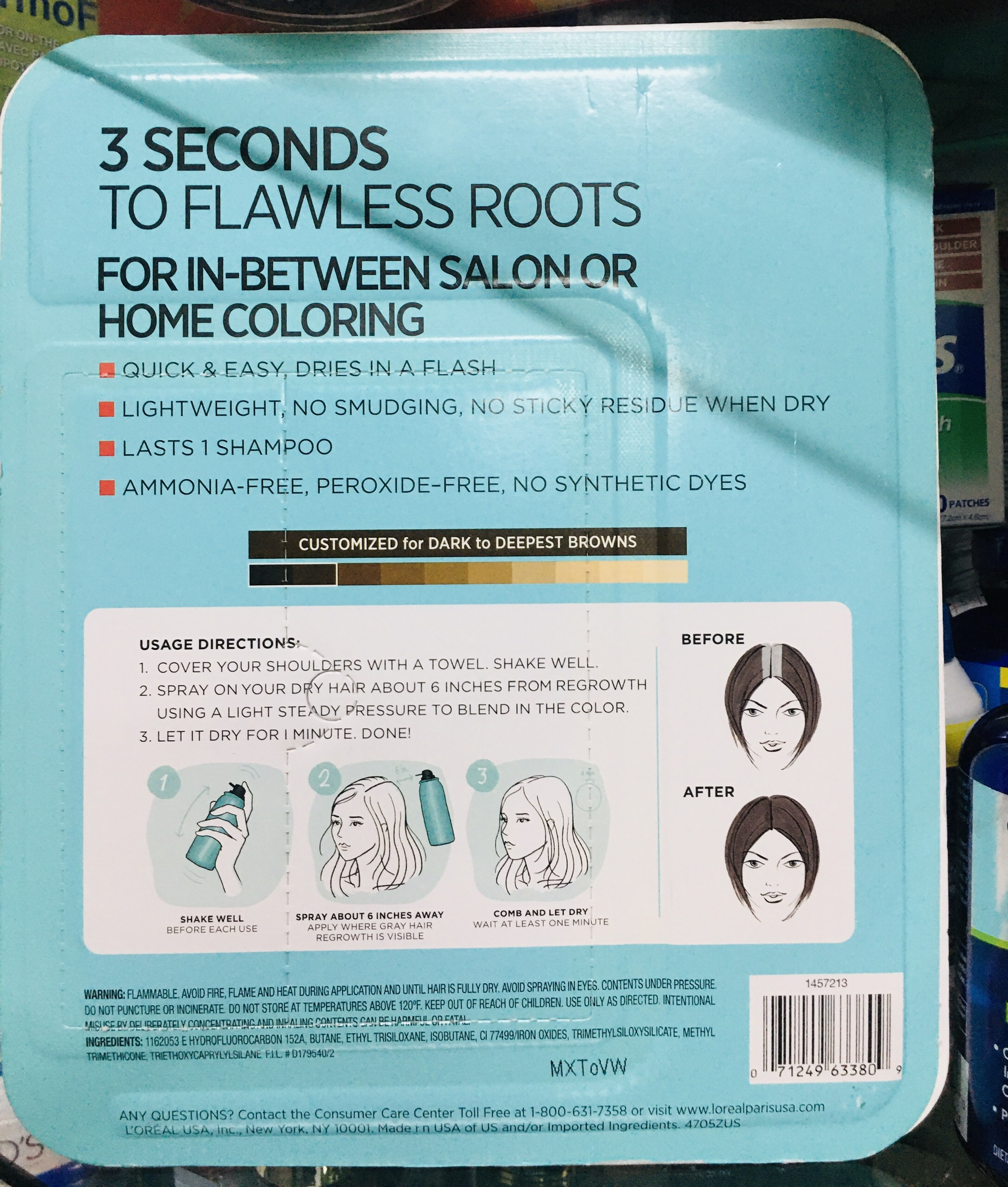 Chai Xịt Phủ nhuộm Tóc bạc L'OREAL Magic Root Cover Up 57g.