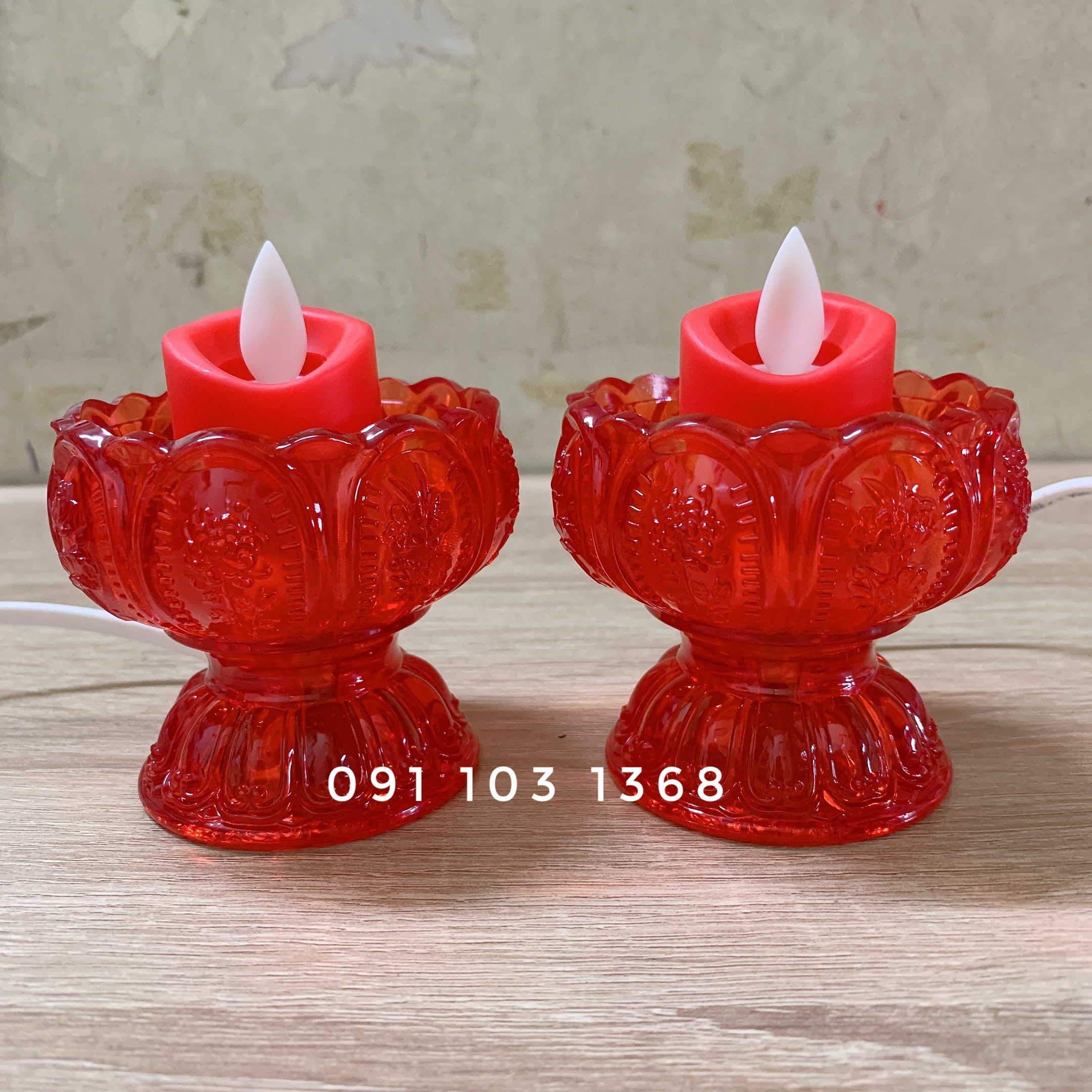 [HCM]Cặp 2 cốc nến thờ ( nến điện ) hoa sen siêu đẹp