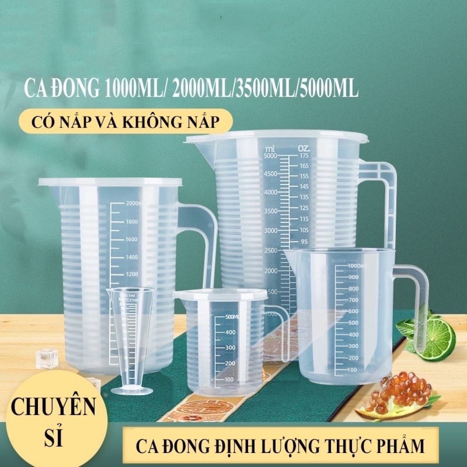 Ca Đong Nhựa Chia Vạch Có Nắp Đủ Size