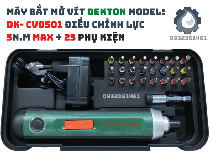 Bảng giá Máy bắt vít mini dùng pin điều chỉnh lực siết 25 phụ kiện Dekton Model DKCV0501
