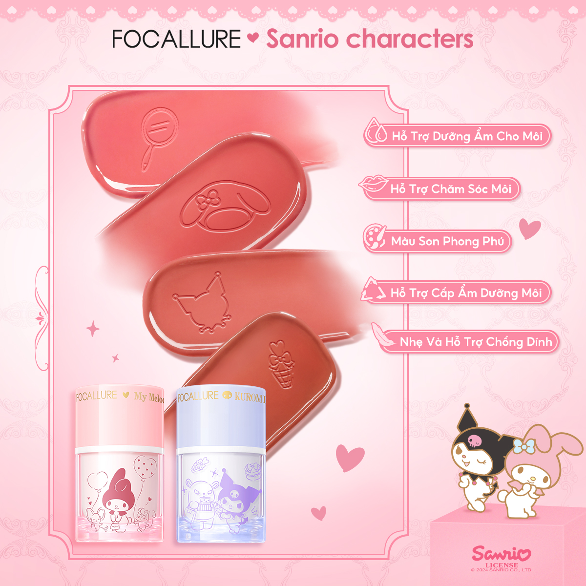 [FOCALLURE x Sanrio] Son Thạch Dưỡng Môi Căng Bóng 4.5g