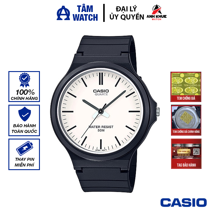 Đồng hồ nam dây nhựa casio standard chính hãng anh khuê mw-240-7evdf