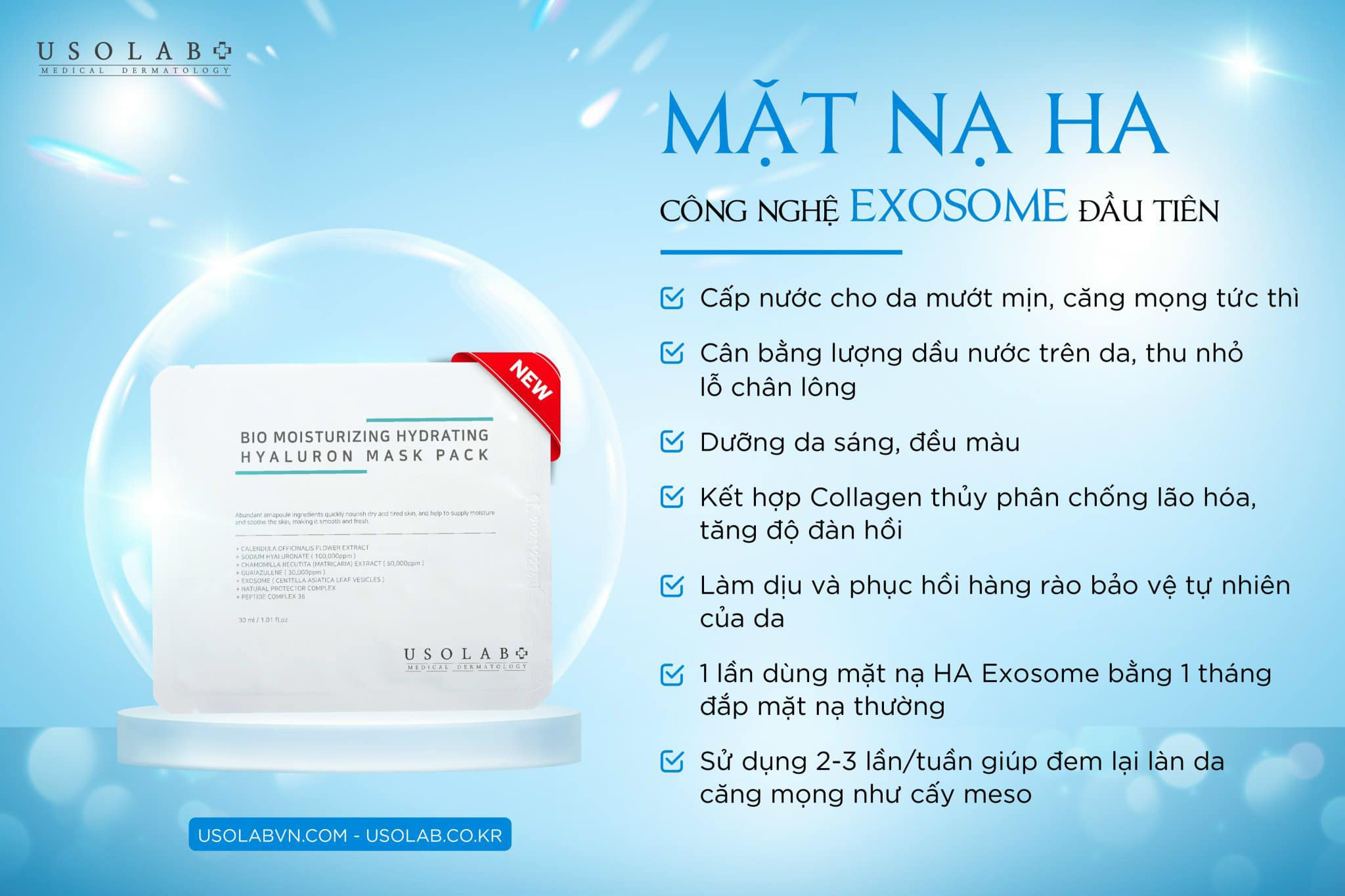 Mặt Nạ Exosome HA Usolab Bio Moisturizing Hydrating Hyaluron Mask (Sản phẩm Mới)