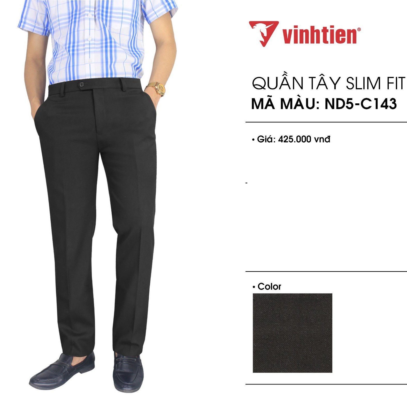 Quần Tây Nam Vĩnh Tiến Dáng Trẻ 425 Mẫu Màu Xanh Than