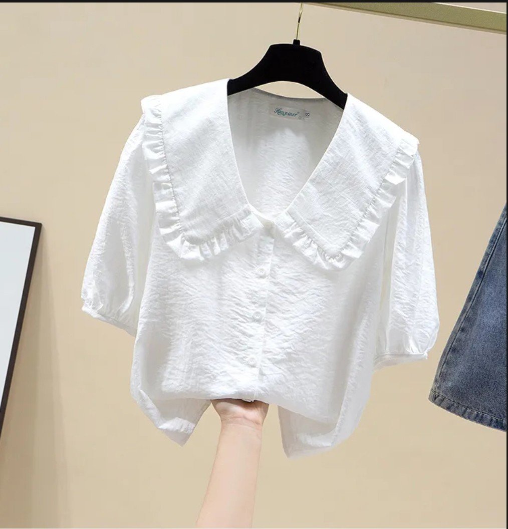 ÁO ĐŨI SƠ MI CỔ BÈO PHỐI NÚT TRẺ TRUNG (KÈM QUÀ TẶNG)