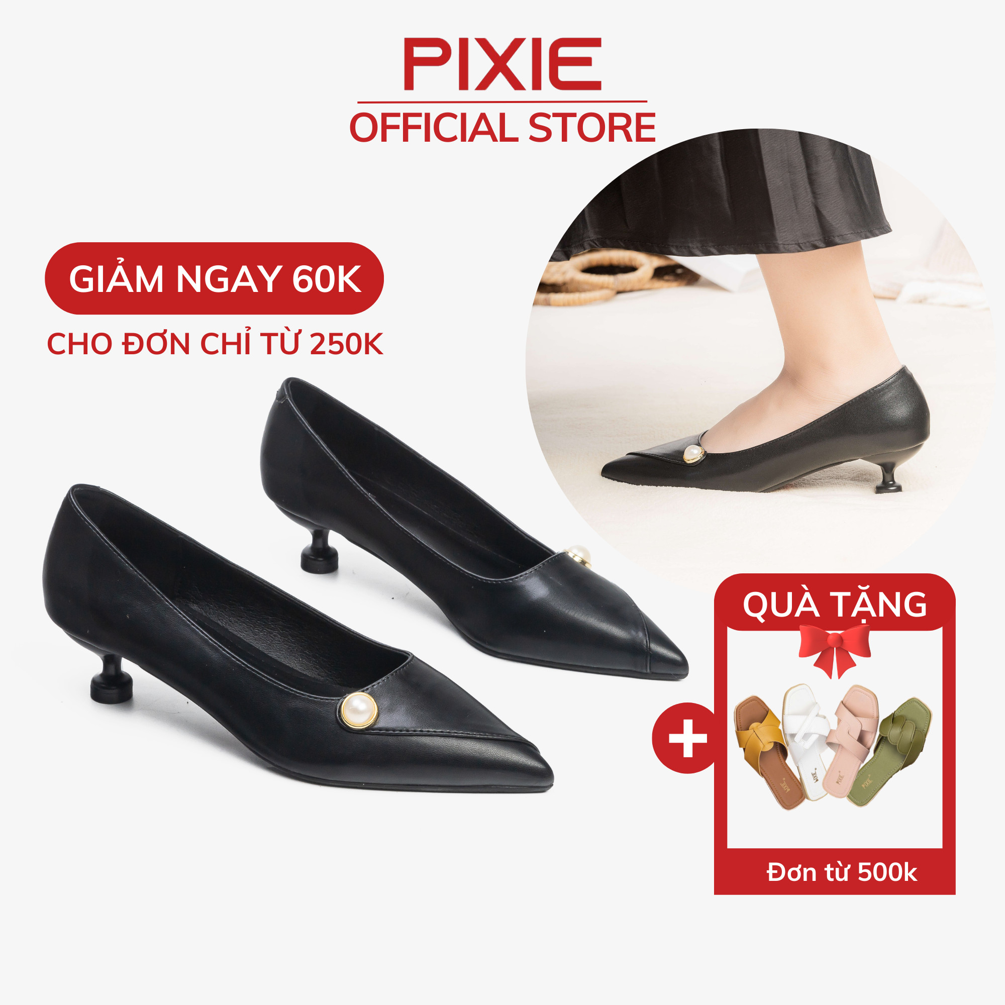 Giày Cao Gót 4cm Đính Hạt Pixie H165