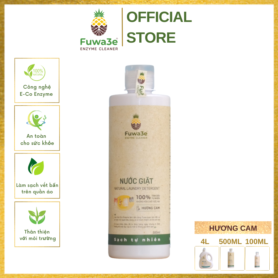 Nước giặt sinh học Fuwa3E hương cam - Chai 500ml ,G-House shop