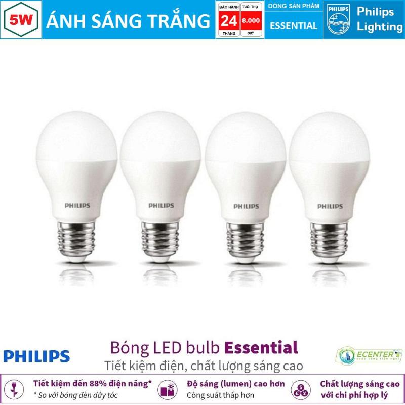 ( Bộ 4 ) Bóng LED Bulb Philips Essential 5W E27 ( Ánh sáng trắng & vàng )