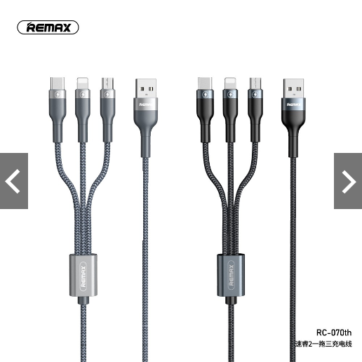 Cáp Sạc Remax 3 Đầu IPHONE - MICRO USB - TYPE C Dây Dù RC-070TH